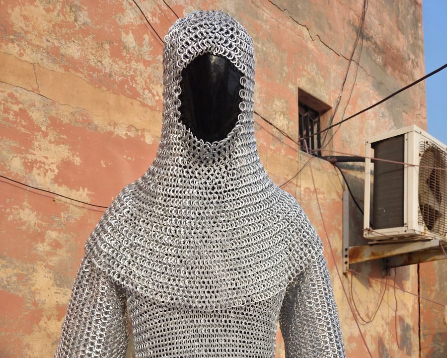 9mm Aluminium Chainmail Shirt with Coif Full Set, flat riveted rings with washers, colour anodized