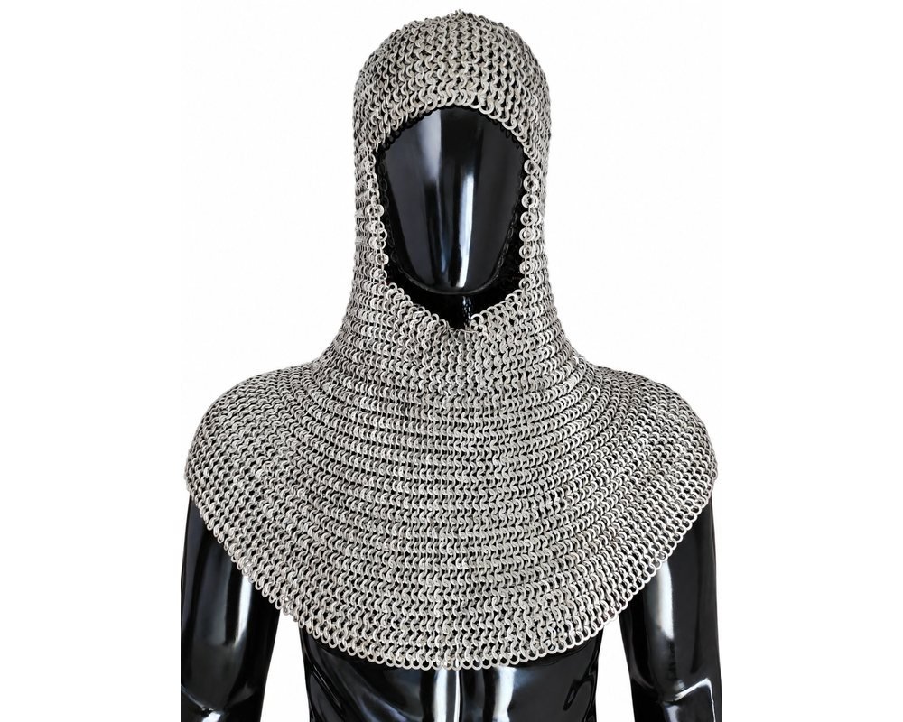 Handcrafted 7mm Riveted Chainmail Coif, mild steel with oil finish